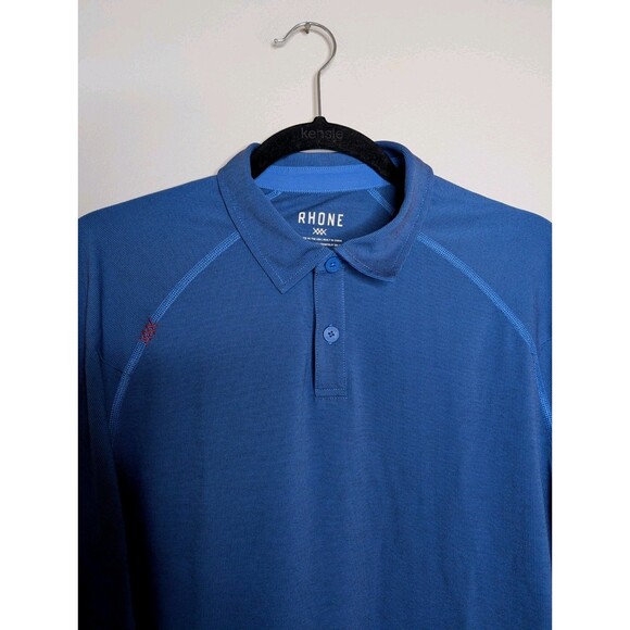 Rhone Delta Pique Polo Shirt Mens M Blue Long Sleeve Performance Tech - Picture 2 of 7